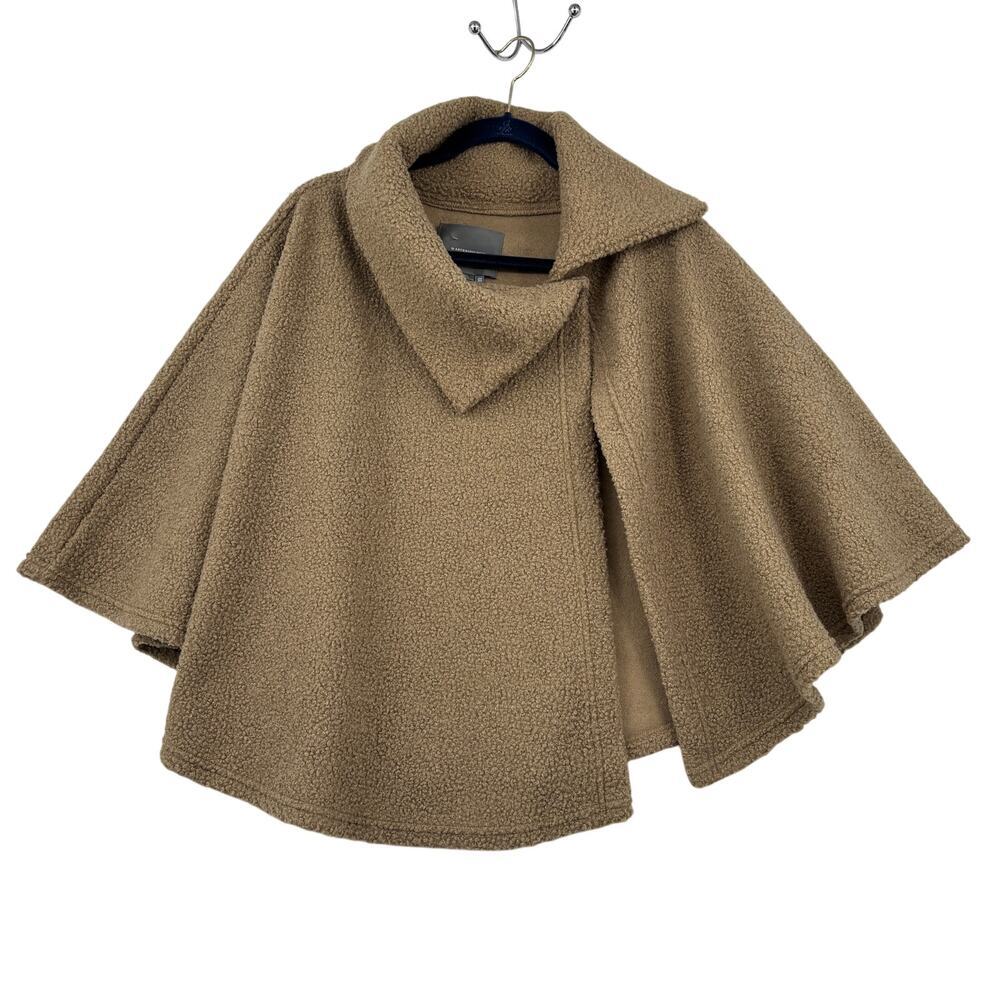 Anthropologie Cape Poncho Shawl One Size Brown Teddy Plush Single Button